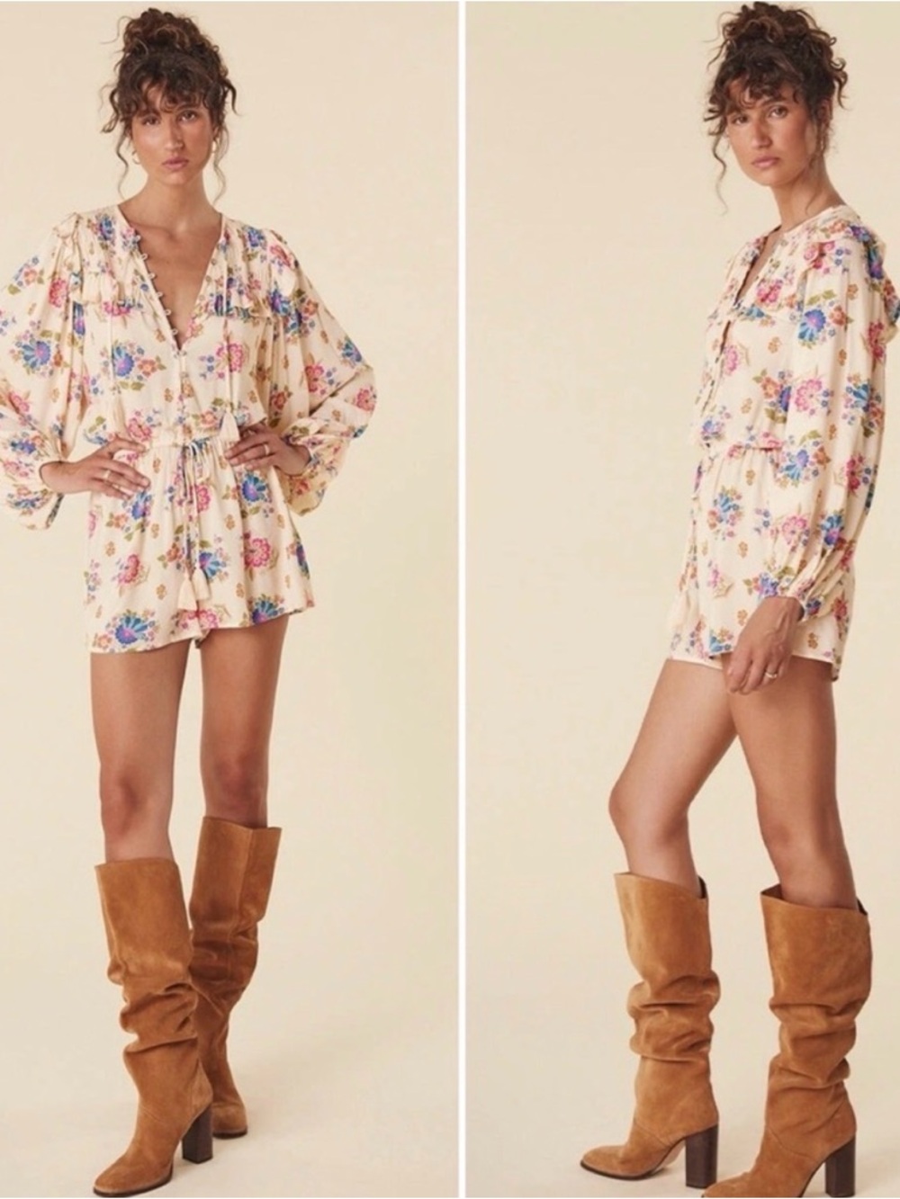 Spell and the Gypsy Collective Solistice Cream Floral Romper Playsuit Small